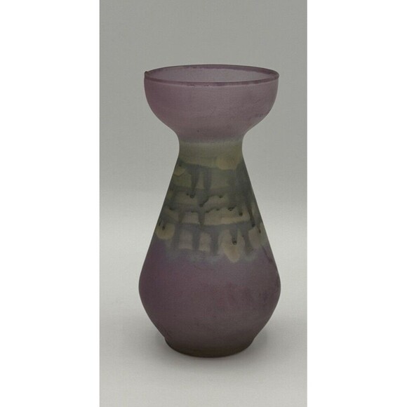 Nouveau Art Glass‎ Small Vase Hand Painted by Rueven 5" Purple Satin - Picture 1 of 5